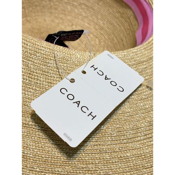 NWT Vintage COACH Straw Beach Sun Hat OS Wide Brim Floppy made in Italy - Picture 11 of 11